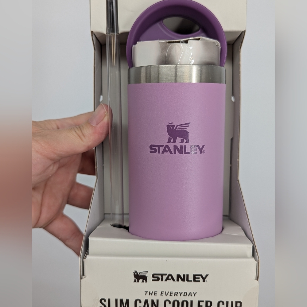 New Stanley The Everyday Slim Can Cooler Insulated Cup With Lid 10oz Lilac - Picture 4 of 6
